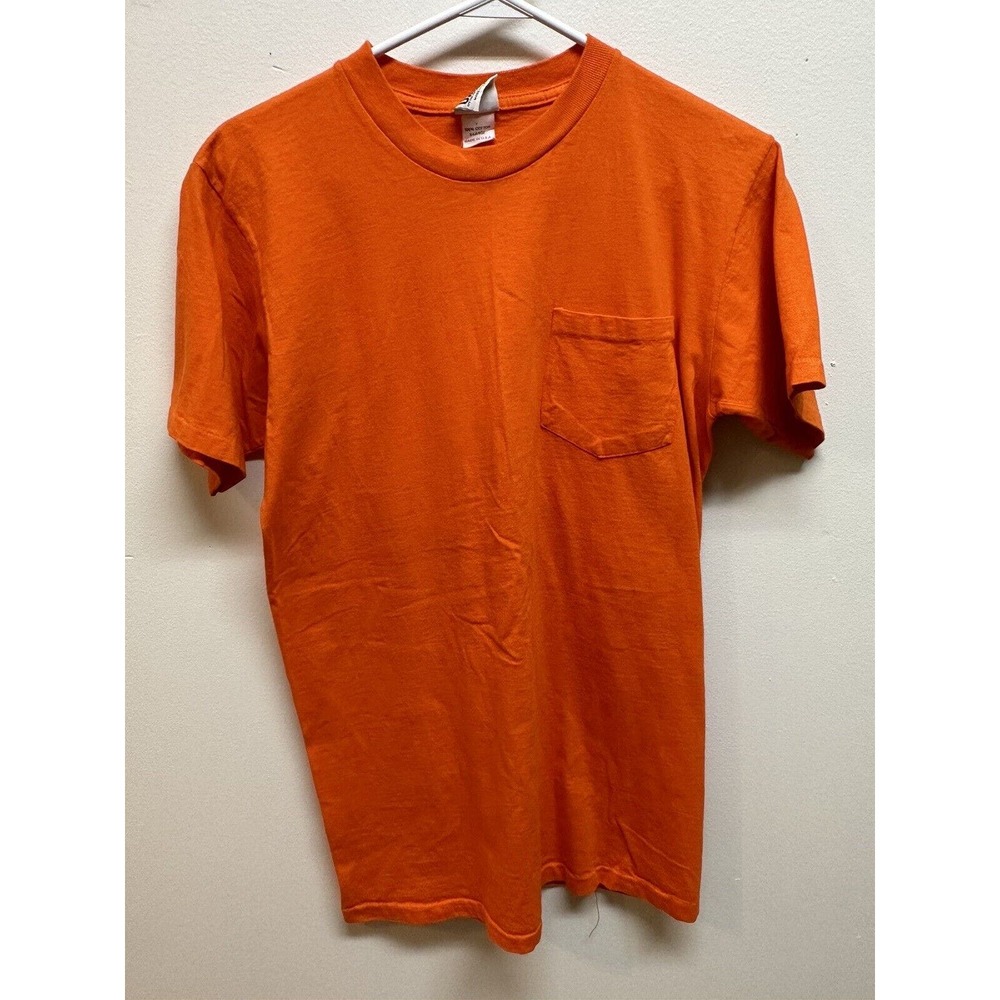 Vintage Men’s Blank Orange Pocket Tee | Size XL | Single Stitch | Made In USA